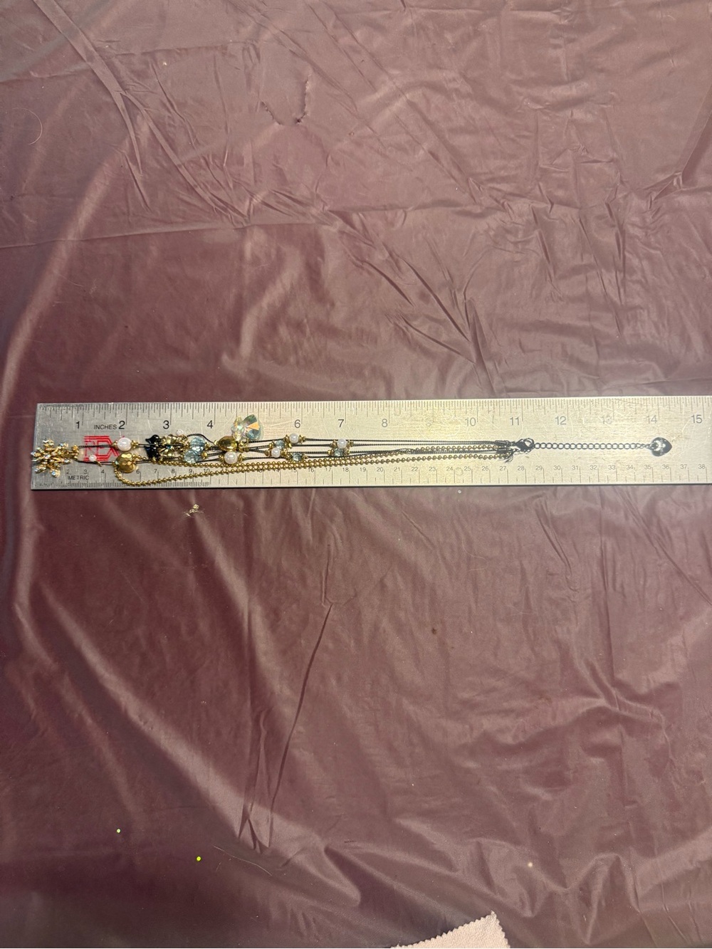 Betsey Johnson Gold Multi-Layer Necklace with Iridescent Hearts & Snowflake - Picture 7 of 8